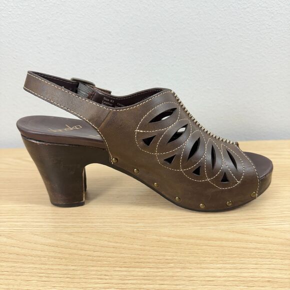 Dansko Womens Rowena Sandals Size 41 (US 10.5-11) Brown Leather Wooden Heel Shoe - Picture 3 of 12